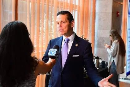 NY State Assemblyman Angelo Santabarbara being interviewed at Tech Valley Cybersecurity Symposium