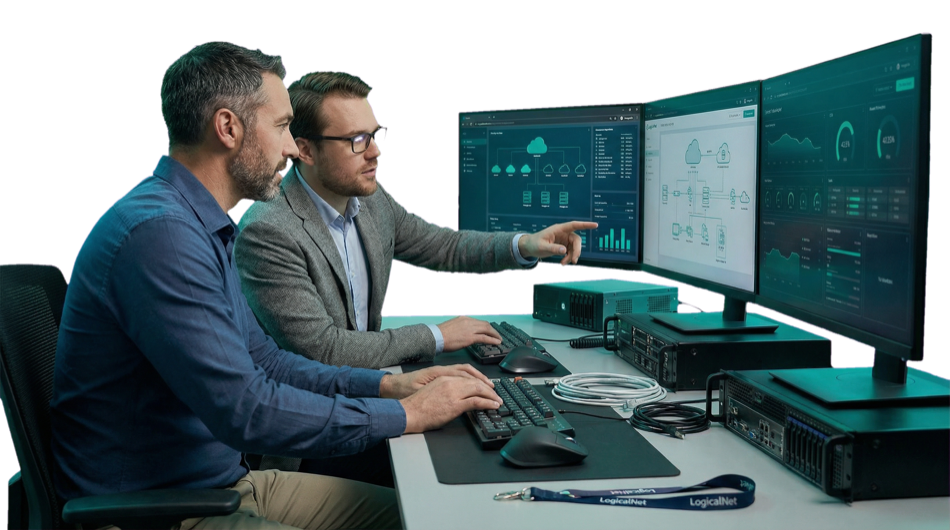 LogicalNet engineers working alongside an internal IT team